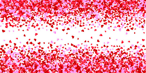 Red and pink hearts border frame for text. Wedding invitation card vector template. Pink red hearts wedding decor scatter on white background.