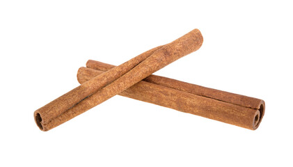 two cinnamon sticks isolated on white background