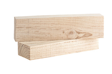 Wooden bar isolated on a white background, front view. wooden block board Pine wooden beam.