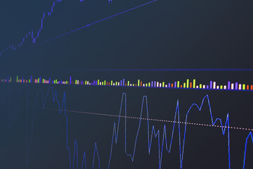 Naklejka premium Economic theme background with financial data, market chart on screen. Soft focus