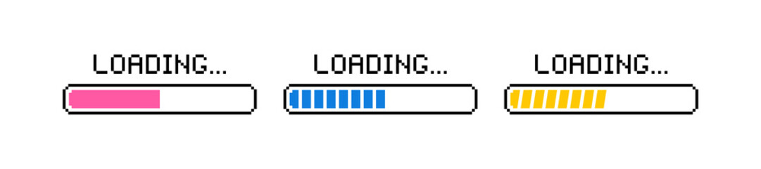 Pixel art 8-bit loading bar concept. Loading or Installing process. Vector illustration © NazArt