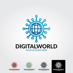 Digital world logo template - vector