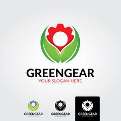 Green gear logo template - vector