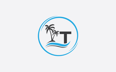 Nature water wave and beach tree vector art logo design with the letter and alphabet