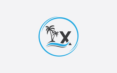 Nature water wave and beach tree vector art logo design with the letter and alphabet