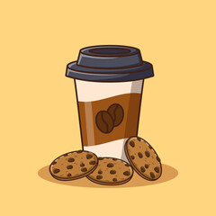 Cartoon a cup of coffee and biscuits,vector cartoon illustration,cartoon clipart