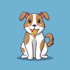 Cute cartoon dog eating pizza,vector cartoon illustration,cartoon clipart