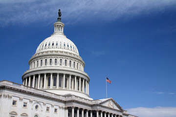 Close up of the upper part of the United States Capitol in Washington