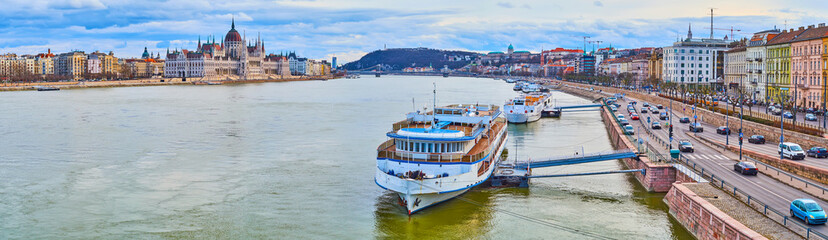 Panorama of Buda and Pest districts, devided by Danube River, Budapest, Hungary