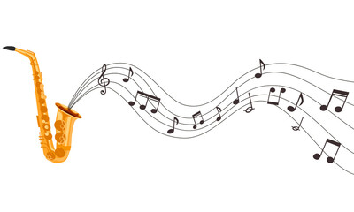 Plakat Classic saxophone with music notes illustration - Vector background