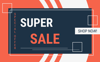Super sale, discount banner vector design template

