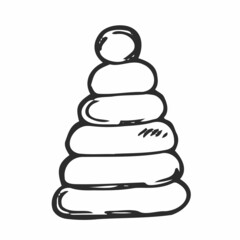 Vector illustration of outline doodle pyramid for children, coloring and scrap book