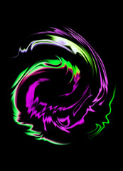 Fototapeta premium abstract colorful neon rainbow purple green holographic holo swirl photography overlay on black background