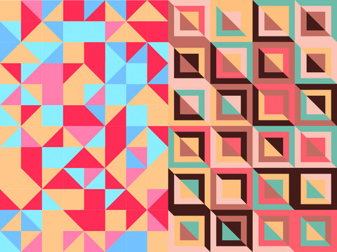 set de patrones piligonal colores retro, fondo antiguo secuencia de figuras geometricas
