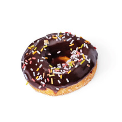 Chocolate donut on white background