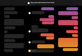 Vector illustration of different size and gradient colors direct message bubbles in dark mode