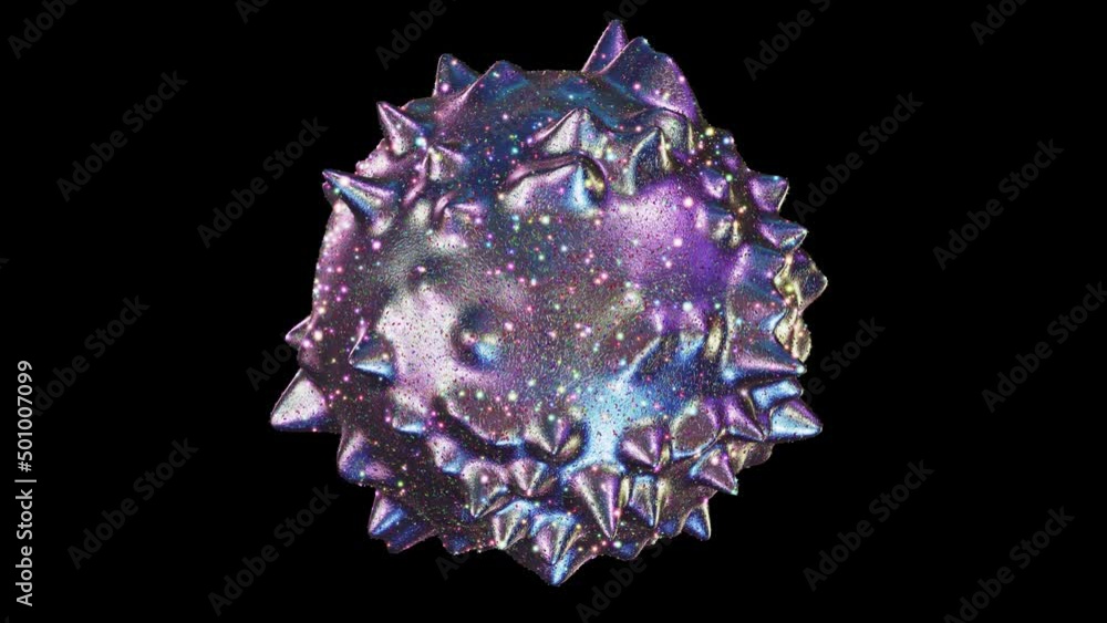 Aufkleber realistic looping 3d animation of the abstract morphing liquid silver iridescent metal spiky form co