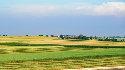 Fototapeta premium Richly colored farm fields in Bavaria, Germany..