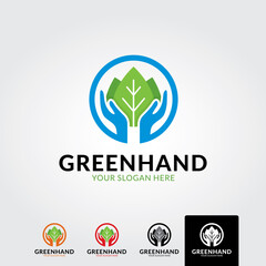 Green hand logo template - vector
