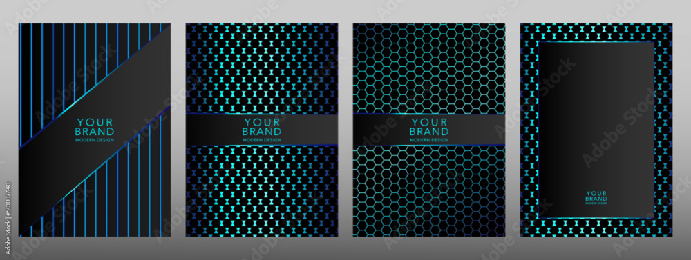 Poster modern cover design set. creative vector pattern with digital geometric honeycomb texture. abstract 