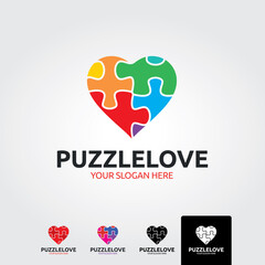 Puzzle love logo template - vector