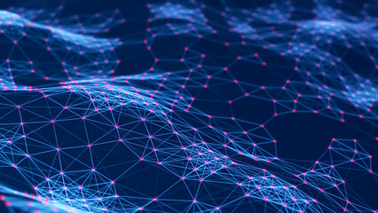 Digital technological background. Abstract structure with connected dots and lines. Big data. 3D rendering.