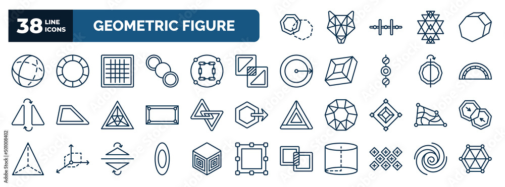 Poster set of geometric figure web icons in outline style. thin line icons such as foreground, sphere, grid