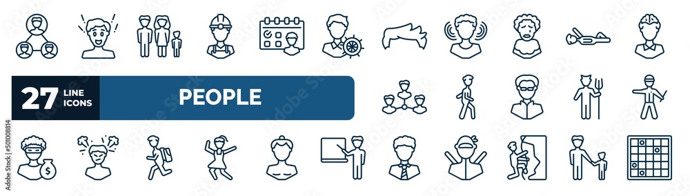 Aufkleber set of people web icons in outline style. thin line icons such as networking connection, constructor