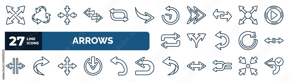 Poster set of arrows web icons in outline style. thin line icons such as expad arrows, left right, reload t
