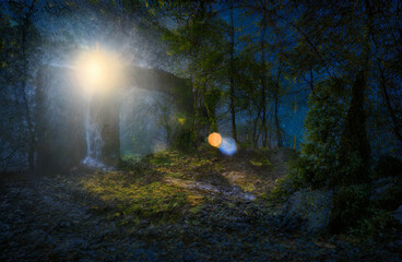 mysterious moon light on mystical menhir stone