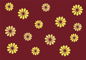 Floral pattern, yellow flowers print, burgundy background