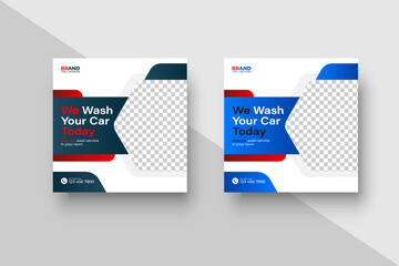 Car wash service square social media banner post template or car wash and clean service and repair  social media post template 