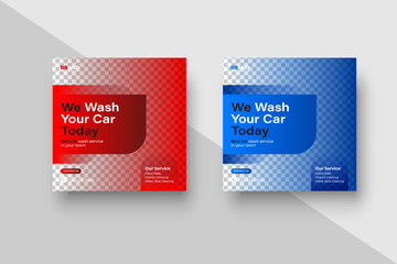 Car wash service square social media banner post template or car wash and clean service and repair  social media post template 