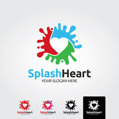 Splash heart logo template - vector