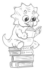 LINEAR ILLUSTRATION OF TRICERATOPS DINOSAUR READING TO PAINT © PabloIlustrado