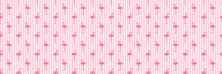 Seamless striped texture with flamingos. Cartoon birds. Web banner. Colorful illustration