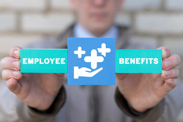 Concept of Employee Benefits and Career. Business Work Bonuses and Perks. Businessman represents...