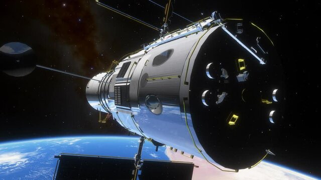 Close-up animation of the iconic Hubble Space Telescope, one of the largest and most versatile telescopes, orbiting the Earth