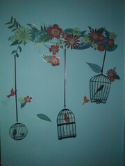 Mural art birds and flowers