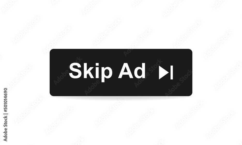 Poster skip ad button in flat style on white background. vector eps 10