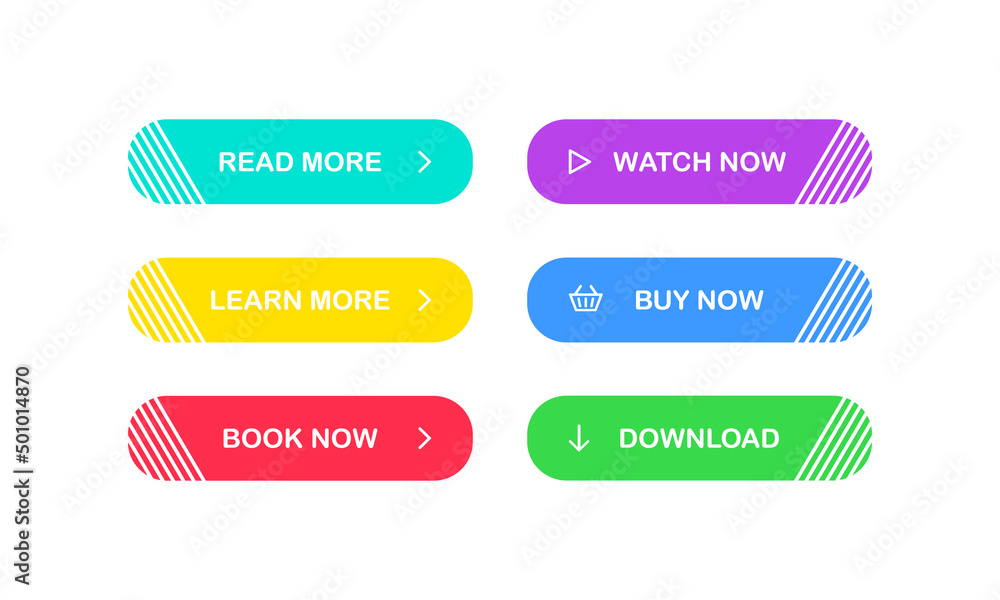Poster web buttons set. read learn more book watch buy download now. vector eps 10