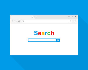 Search browser window on blue background. Flat vector stock illustration EPS 10