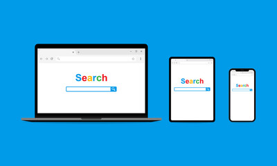 Search page on smartphone tablet laptop screens. Vector EPS 10