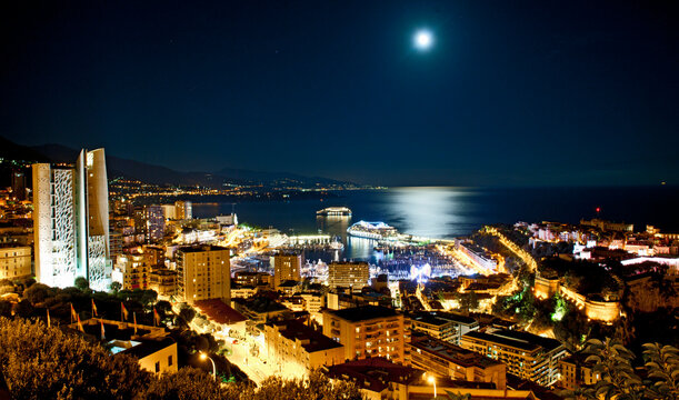 elevated view of Monaco by night