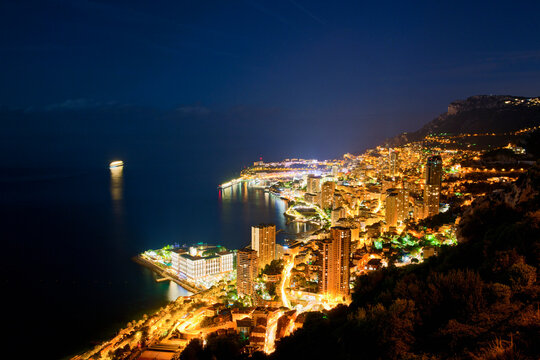 elevated view of Monaco by night