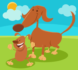 cartoon dog mon animal character with playful little puppy