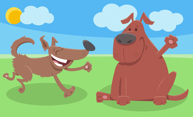 Obraz na płótnie Canvas two happy cartoon dogs comic animal characters