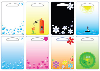 Vector illustration of tags, price tags, goods such as drugstores, garden .. Rectangular labels with holes with various motifs in vector and jpg format.