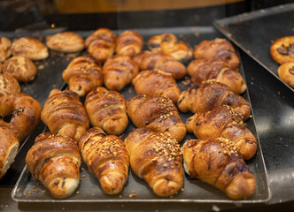 Pastry with cheese filling. Freshly baked. Bakery concept.