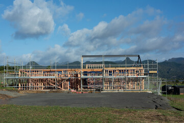 Wooden house under construction in New Zealand